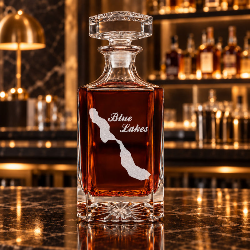 Blue Lakes California Minimalist engraved square whiskey decanter - decanter alone