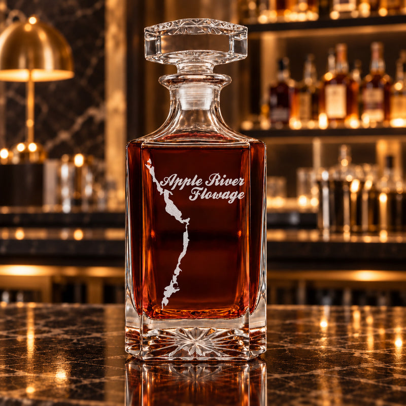 Apple River Flowage Wisconsin Minimalist engraved square whiskey decanter - decanter alone