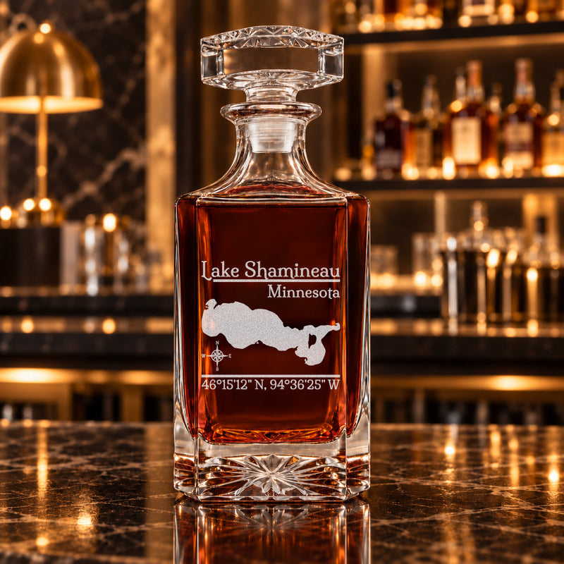 Lake Shamineau Minnesota Classic engraved square whiskey decanter - decanter alone