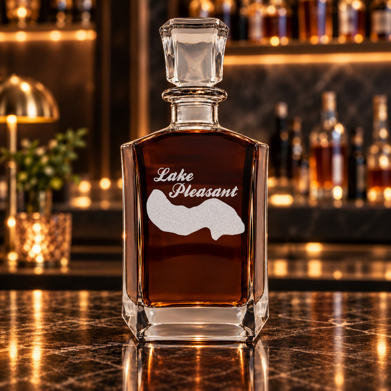 Lake Pleasant Indiana Minimalist engraved six-sided whiskey decanter - decanter alone