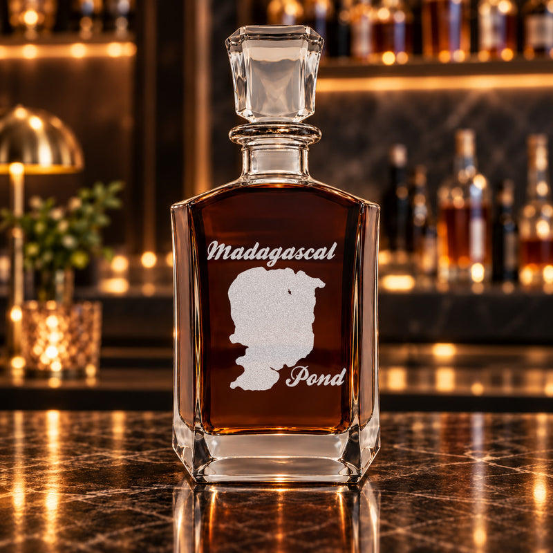Madagascal Pond Maine Minimalist engraved six-sided whiskey decanter - decanter alone