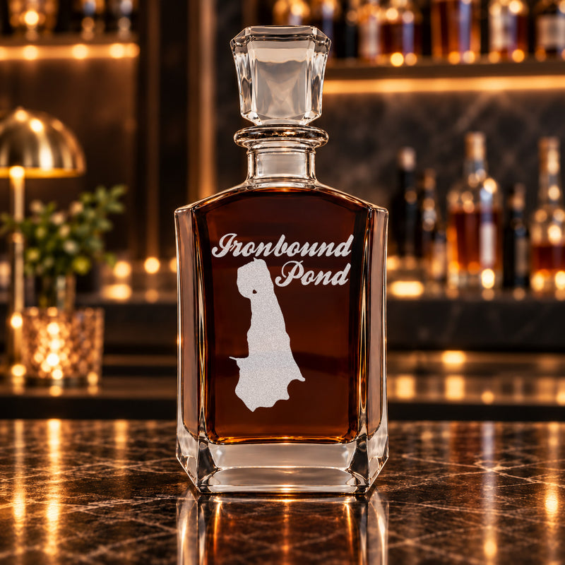 Ironbound Pond Maine Minimalist engraved six-sided whiskey decanter - decanter alone