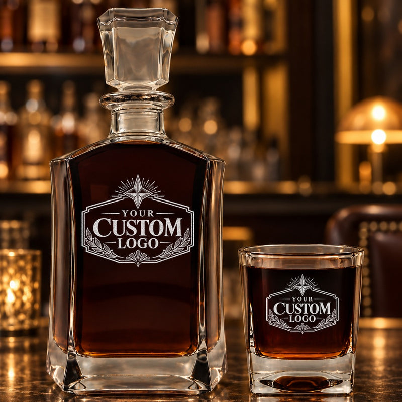 Custom Logo Engraved Whiskey Decanter Set - 6-Sided