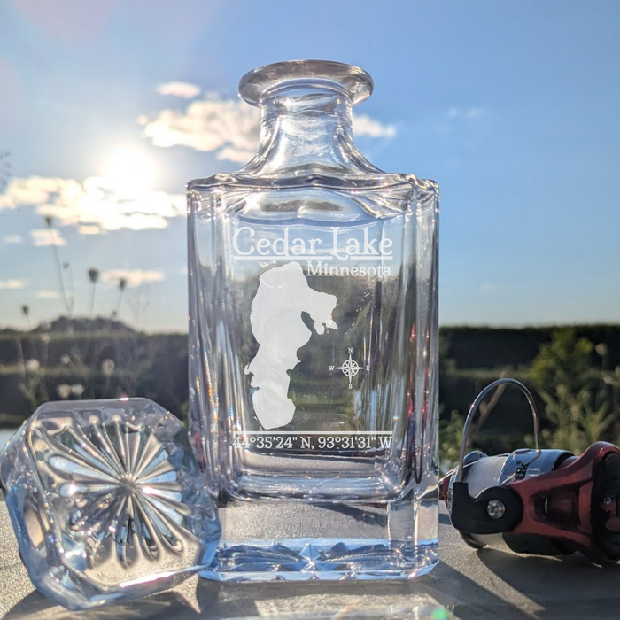 Cedar Lake Minnesota Classic engraved square whiskey decanter - fishing lifestyle scene