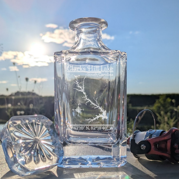 Clarks Hill Lake South Carolina Classic engraved square whiskey decanter - fishing lifestyle scene
