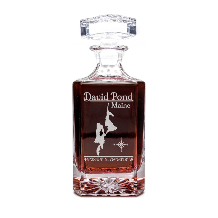 David Pond Maine Classic engraved square whiskey decanter - light lifestyle scene