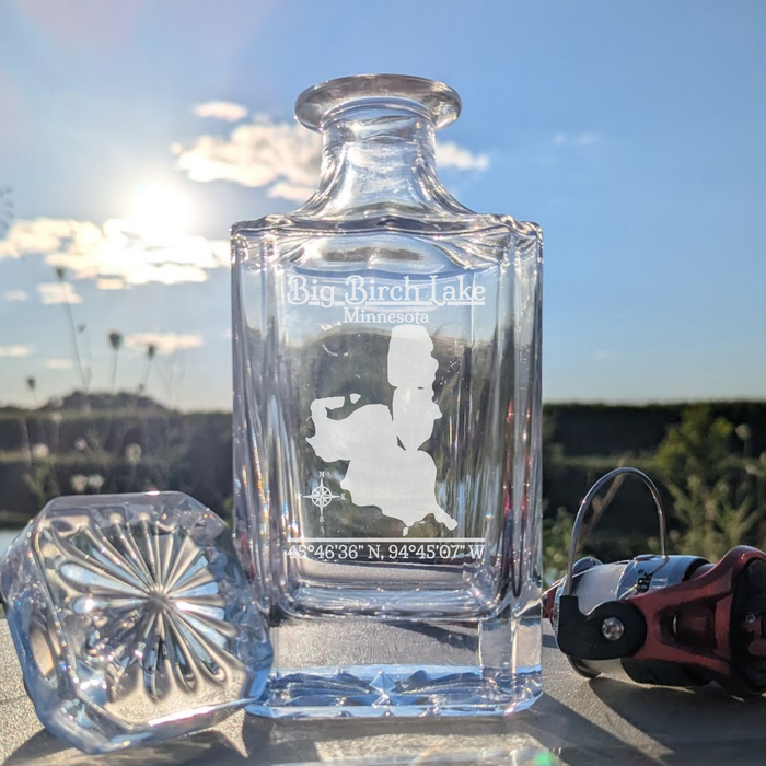 Big Birch Lake Minnesota Classic engraved square whiskey decanter - fishing lifestyle scene