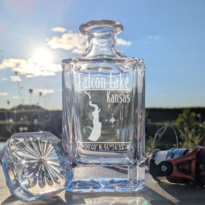 Falcon Lake Kansas Modern engraved square whiskey decanter - fishing lifestyle scene