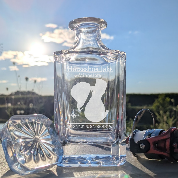 Horseshoe Lake Minnesota Classic engraved square whiskey decanter - fishing lifestyle scene