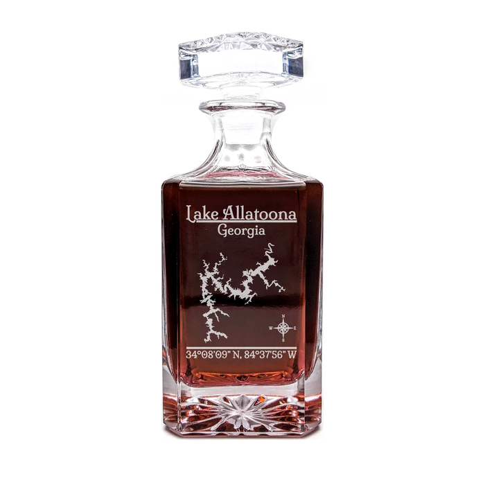 Lake Allatoona Georgia Classic engraved square whiskey decanter - light lifestyle scene