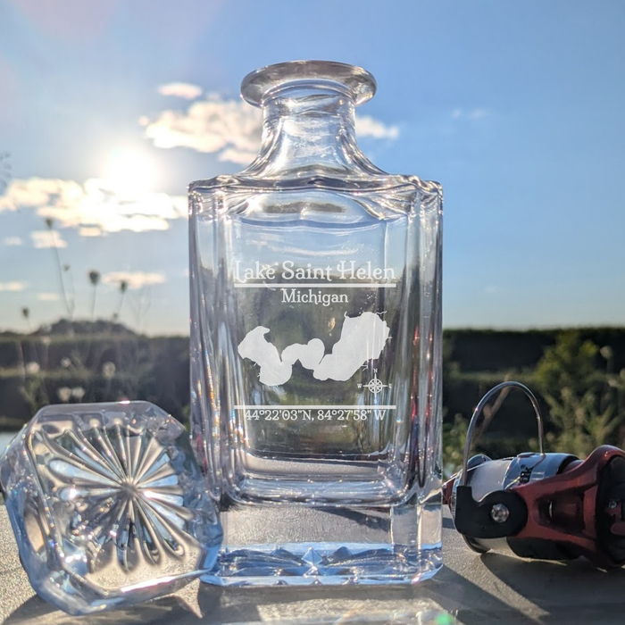 Lake Saint Helen Michigan Classic engraved square whiskey decanter - fishing lifestyle scene