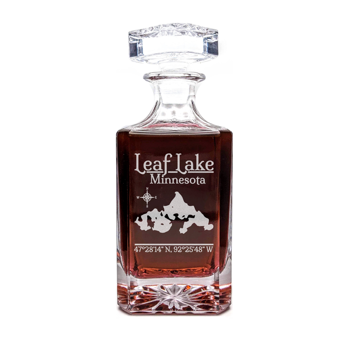 Leaf Lake Minnesota Classic engraved square whiskey decanter - light lifestyle scene