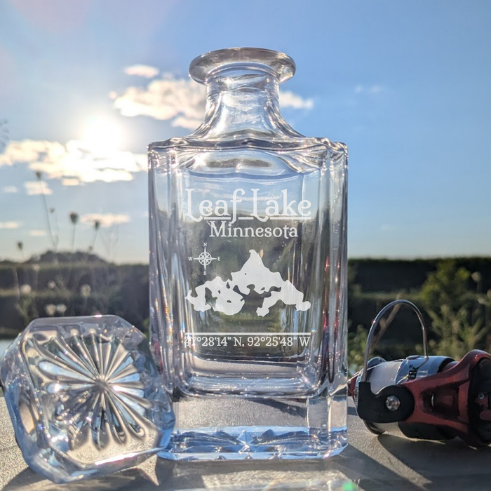 Leaf Lake Minnesota Classic engraved square whiskey decanter - fishing lifestyle scene