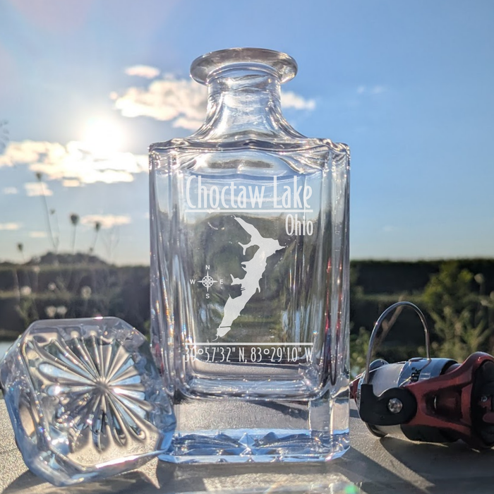 Choctaw Lake Ohio Modern engraved square whiskey decanter - fishing lifestyle scene