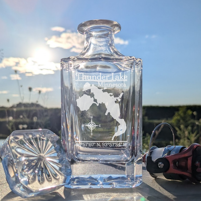 Thunder Lake Minnesota Classic engraved square whiskey decanter - fishing lifestyle scene