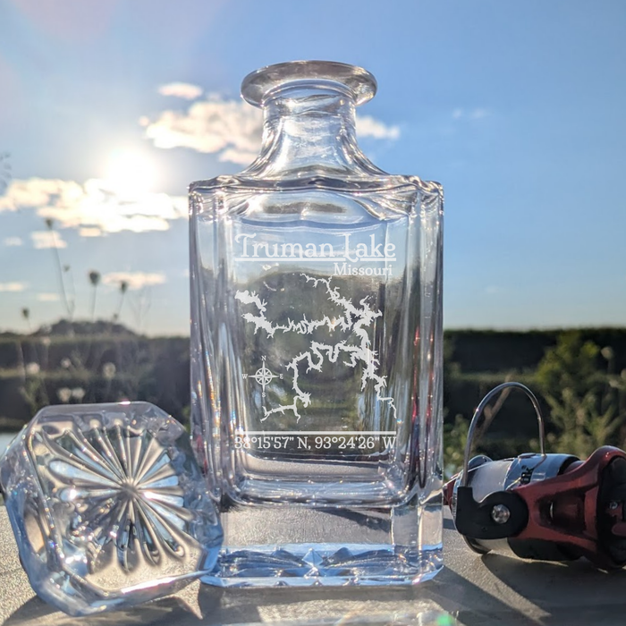 Truman Lake Missouri Classic engraved square whiskey decanter - fishing lifestyle scene