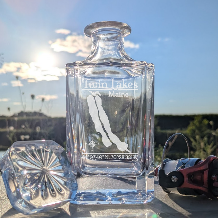 Twin Lakes Maine Classic engraved square whiskey decanter - fishing lifestyle scene