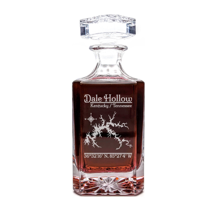 Dale Hollow Lake Kentucky / Tennessee Classic engraved square whiskey decanter - light lifestyle scene