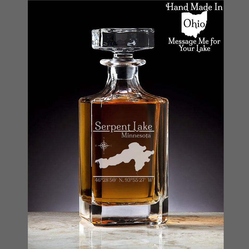 Serpent Lake Minnesota Engraved Whiskey Decanter