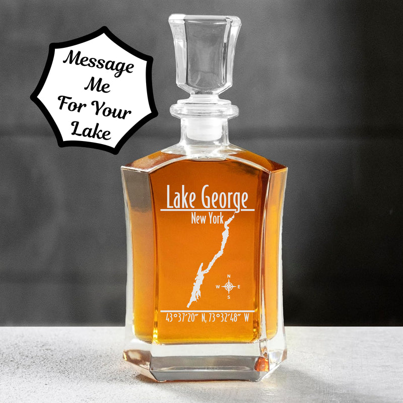 Lake George New York Modern 6-Sided Engraved Whiskey Decanter