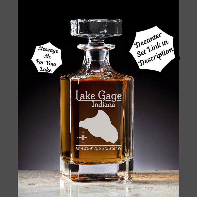 Lake Gage Michigan Engraved Whiskey Decanter