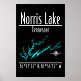 Norris Lake Tennessee shoreline map poster